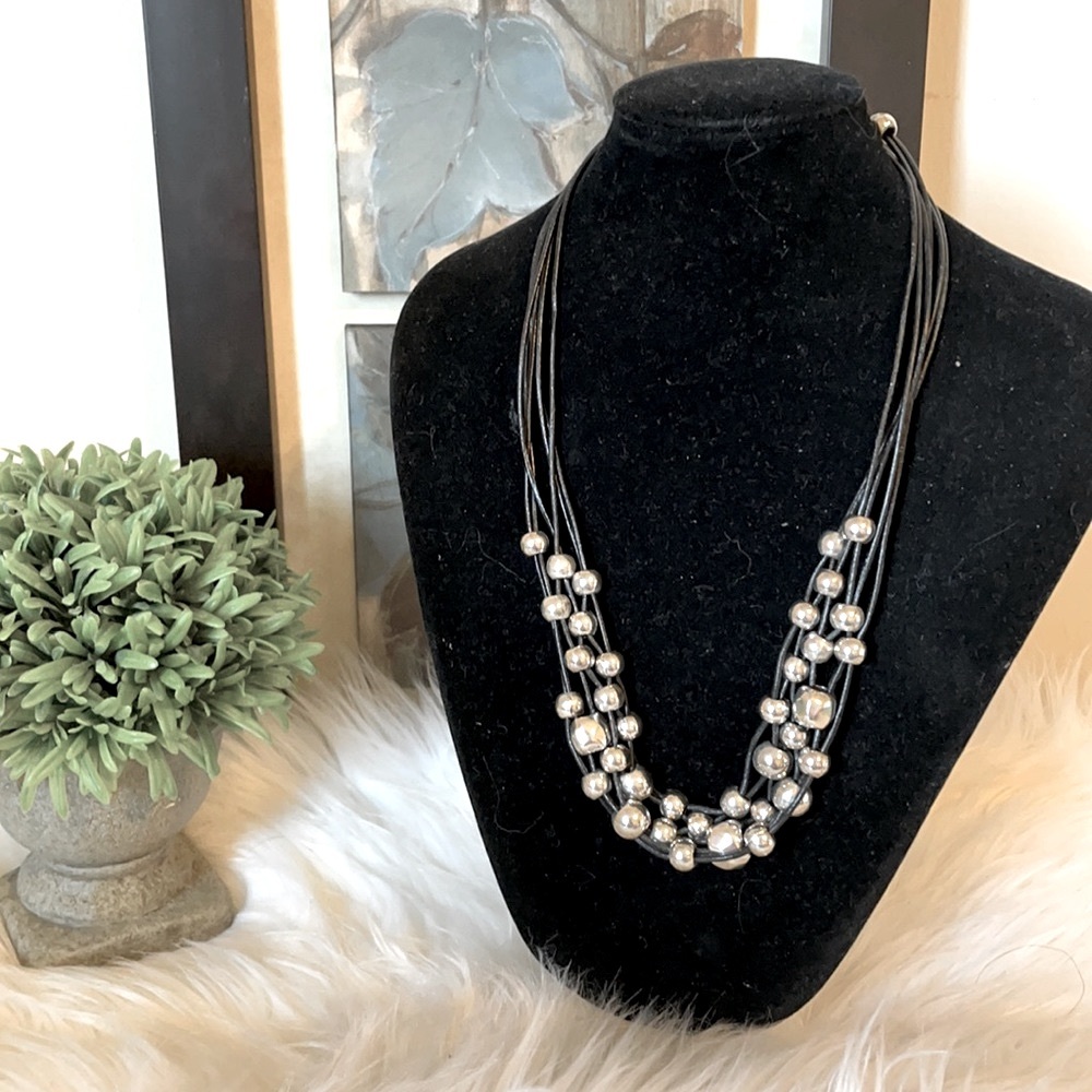 SILVER 6 STRAND BEADED NECKLACE
